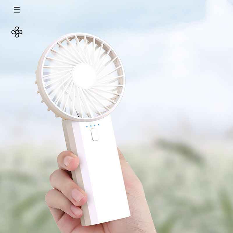 New 2-in-1 Portable USB Rechargeable Fan & Power Bank – Dual Blade Handheld Cooling Fan for Students & Travel