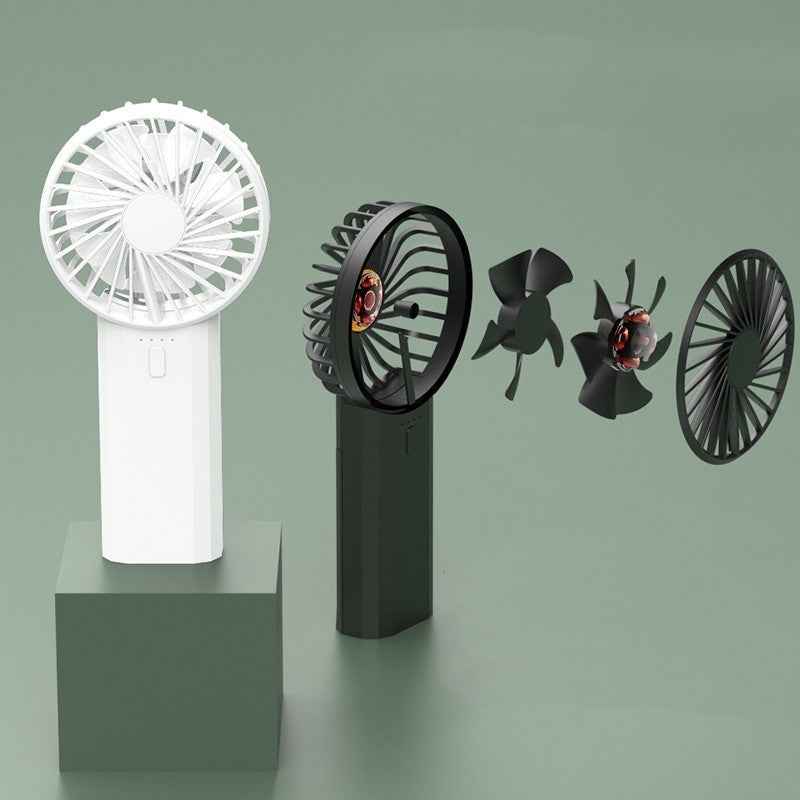 New 2-in-1 Portable USB Rechargeable Fan & Power Bank – Dual Blade Handheld Cooling Fan for Students & Travel