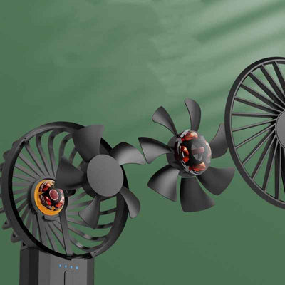 New 2-in-1 Portable USB Rechargeable Fan & Power Bank – Dual Blade Handheld Cooling Fan for Students & Travel
