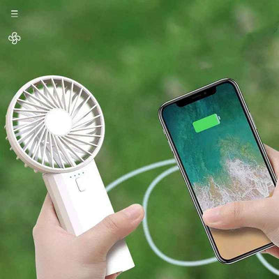 New 2-in-1 Portable USB Rechargeable Fan & Power Bank – Dual Blade Handheld Cooling Fan for Students & Travel