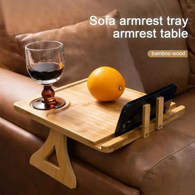 Sofa Handrail Wooden Folding Tray